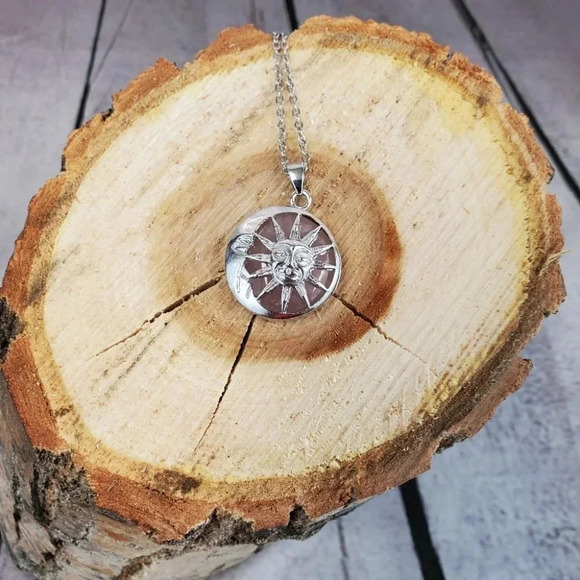 Rose Quartz Sun and Moon Pendant Necklace - Picture 7 of 8